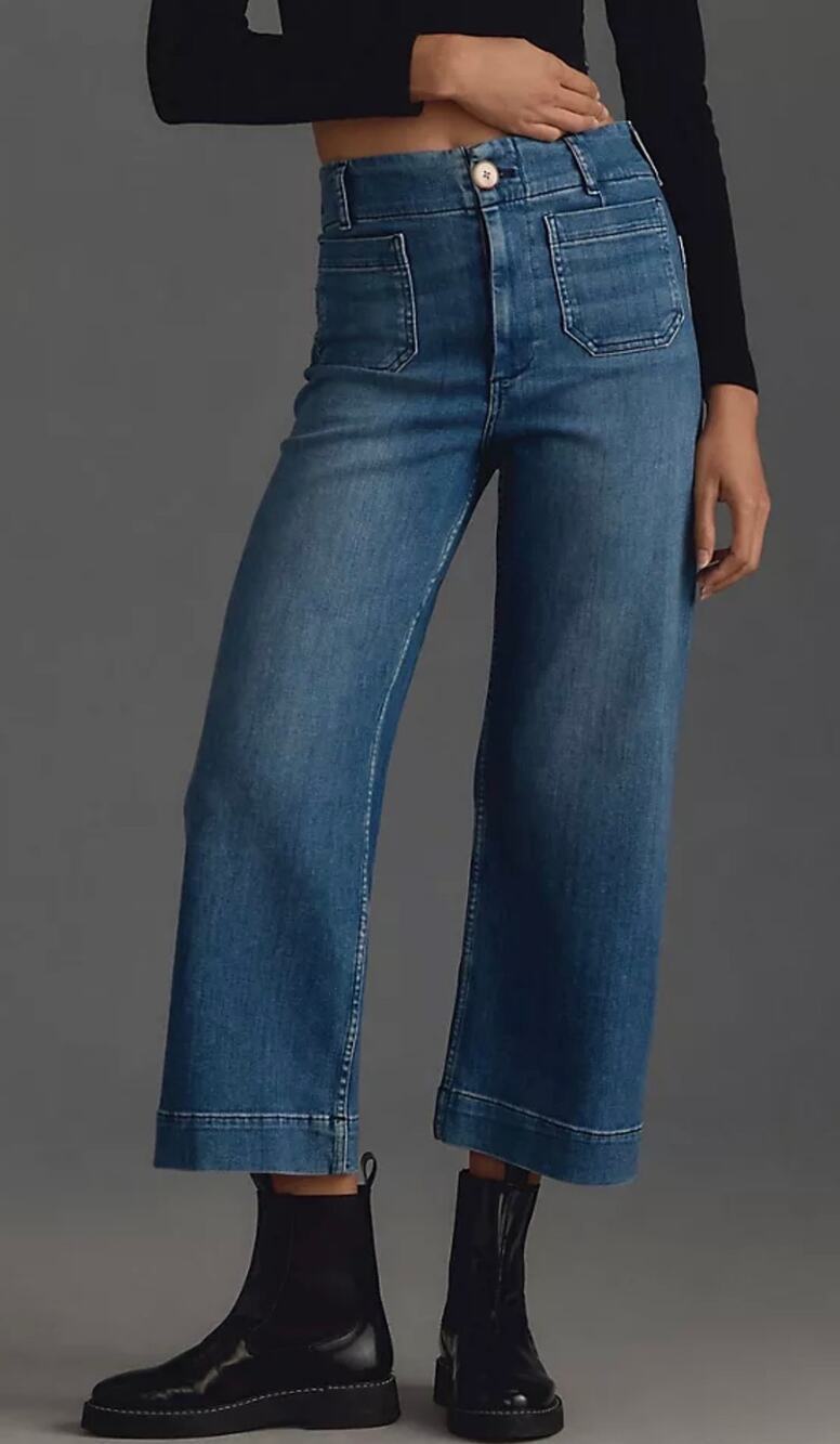 Anthropologie Maeve The Denim Colette Cropped Wide-Leg Blue Jeans Size 28